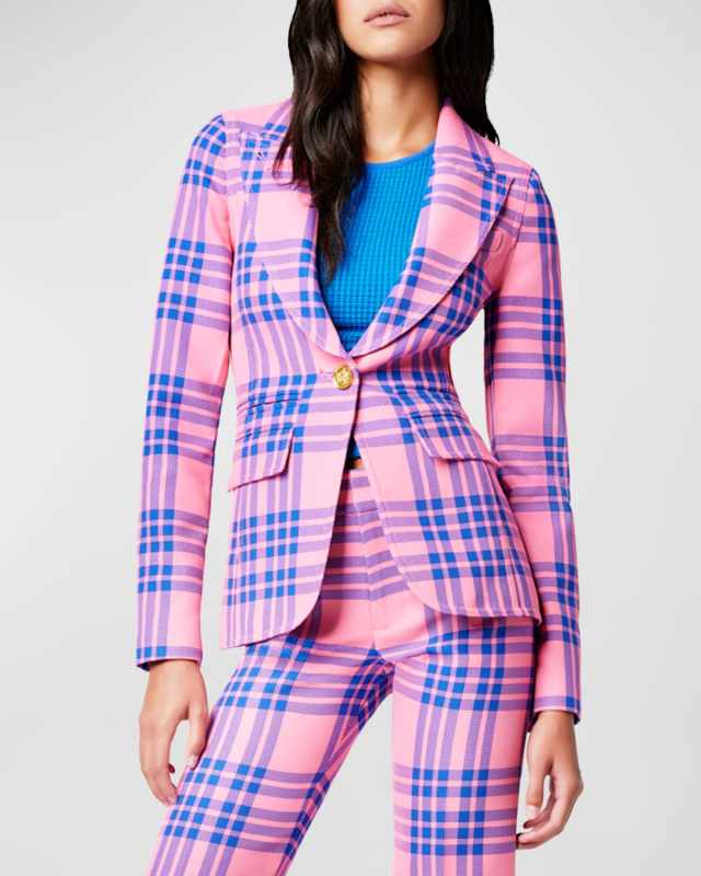Hutton Tailored Cotton Plaid Cutaway Blazer